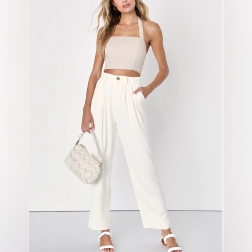 Lulu’s NWT Sophisticated Take Ivory High Waisted Trouser Pants - Size Small